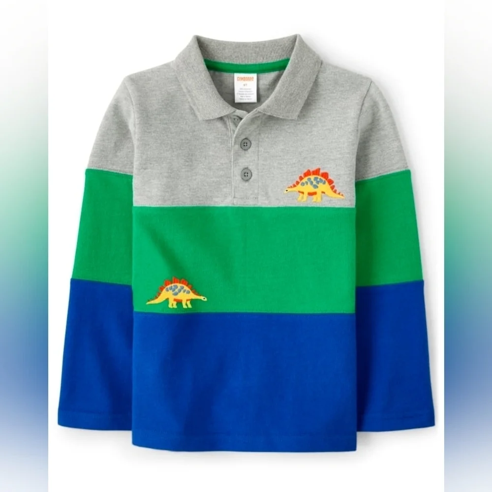Gymboree 100% Cotton Colorblock Gray Green and Blue Dinosaur Polo Size 5T NWOT